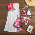 Flower Print Bikini Set Women's High Waist Long Skirt 3 Piece Swimsuit - Norellé