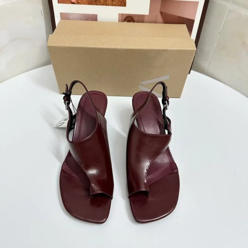 Women Chunky Leather High Heel Sandals