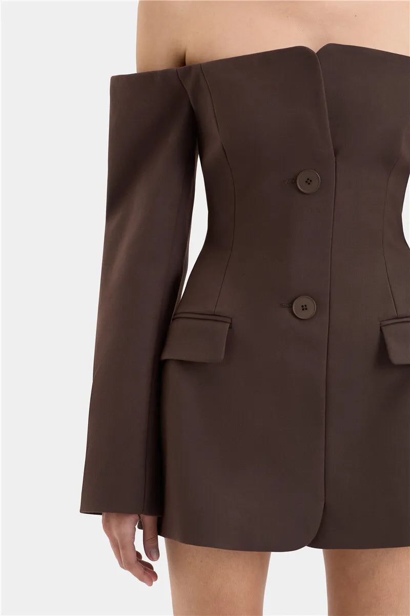 Off-shoulder Strapless Blazer Dress For Women