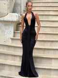 Deep V Neck Draped Ruched Maxi Dress Women - Norellé