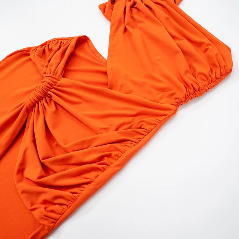 Women’S Solid Color One Shoulder Hollow Out Backless Dress