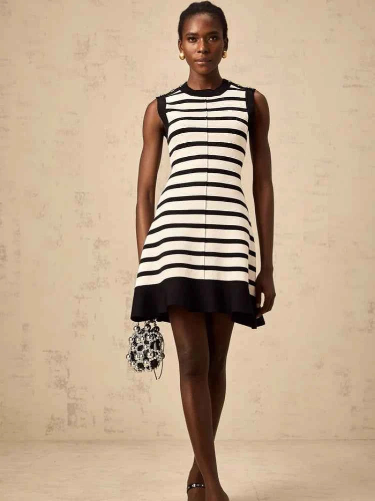 Chic Sleeveless Striped Mini Women Knit Dress