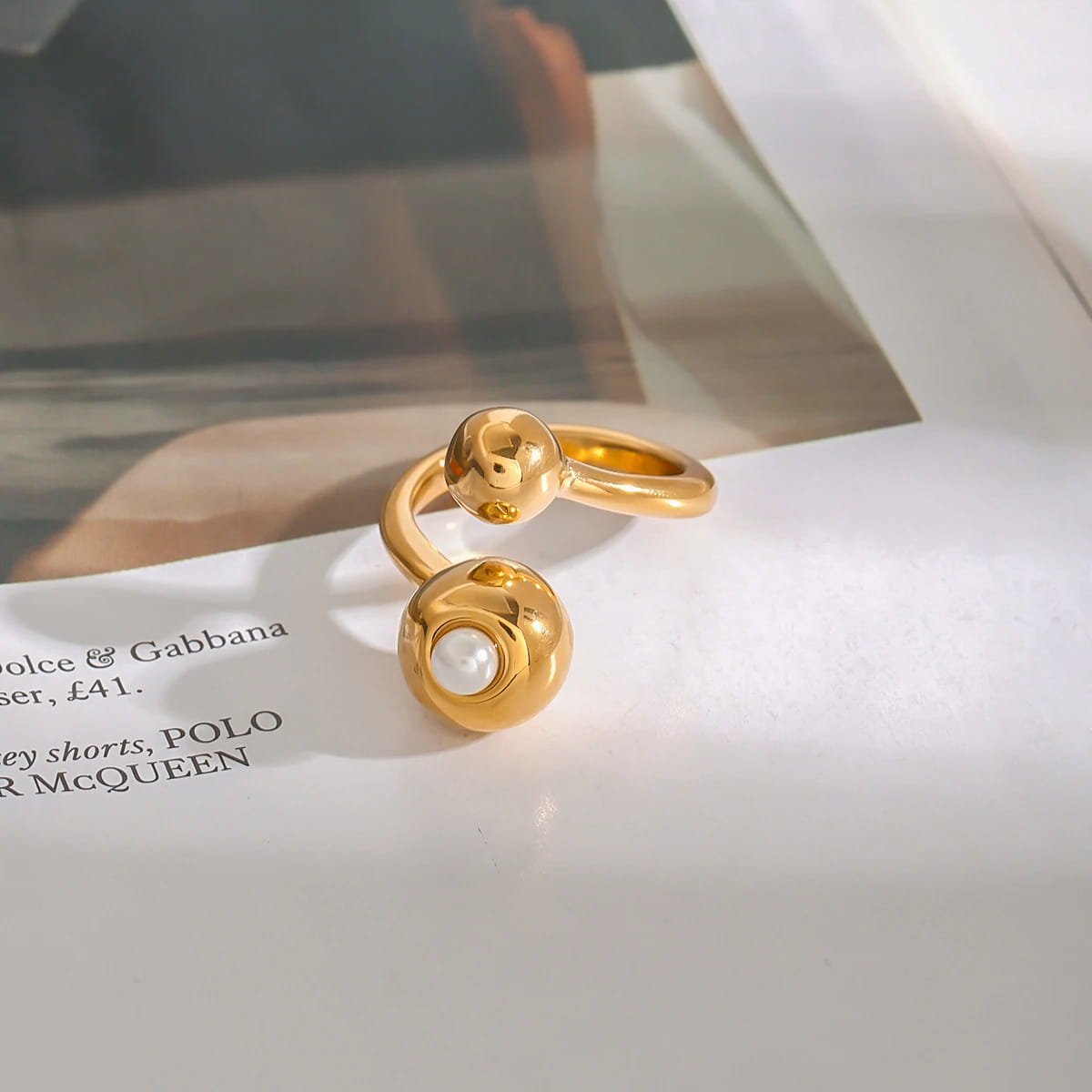 Minimalist Spherical Ring Pearl Irregular Adjustable