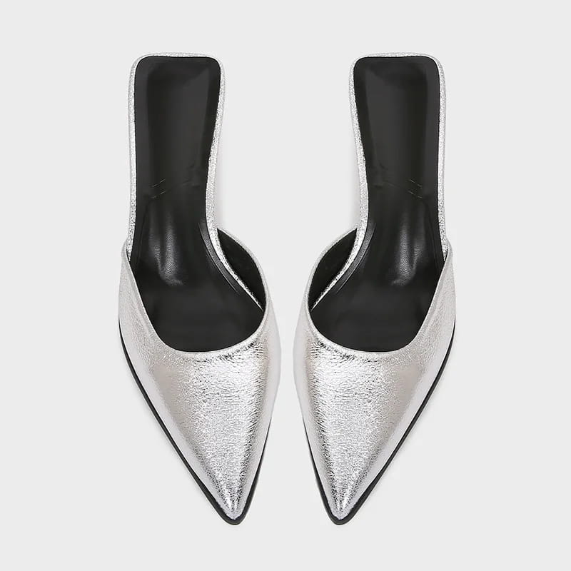 Silver Women’s Slippers Pointed Toe Slide Sandals