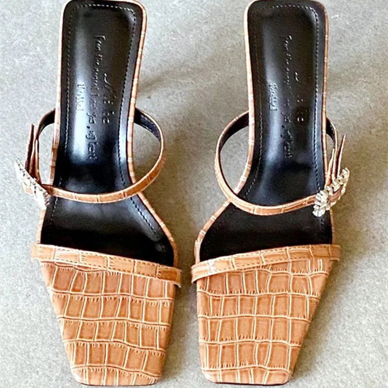 Rhinestone Buckle Women Sandals Square Toe