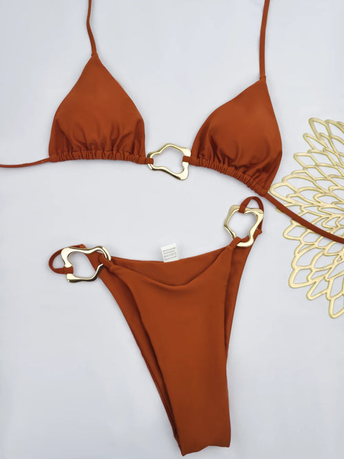 Bikini Solid Color Lace-up Split Two-piece Swimsuit for Women - Norellé