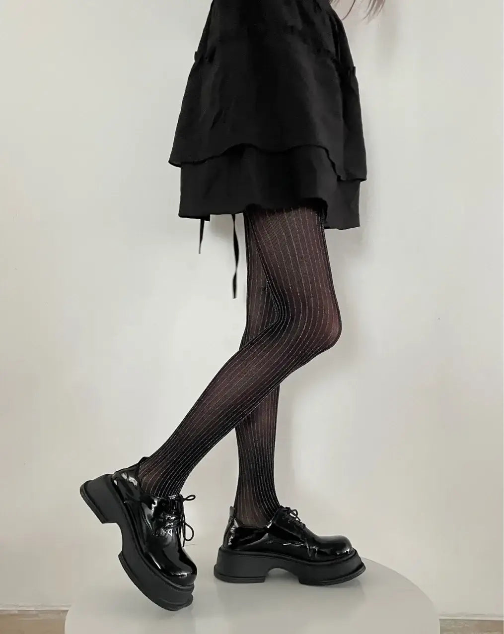 Black Tights Women Luxury Silver Silk Thigh