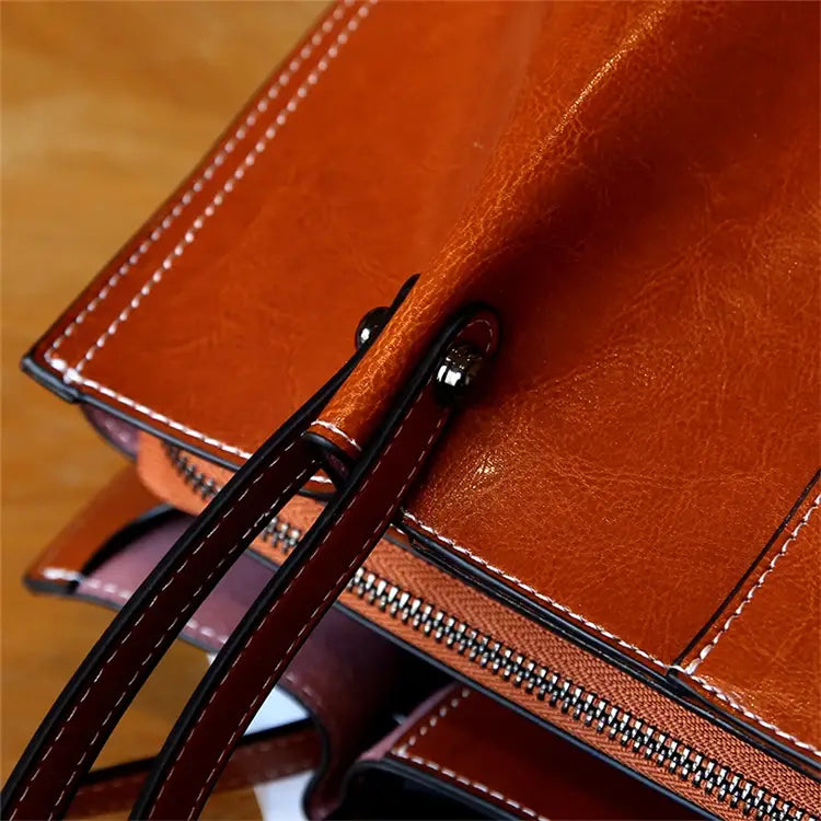 Vintage Genuine Leather Large Shoulder Tote Bag