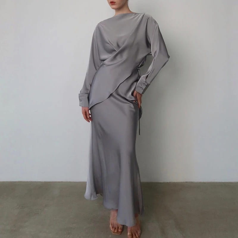 Fashion Long Sleeve Two Piece Casual Temperament Satin Women’s Set