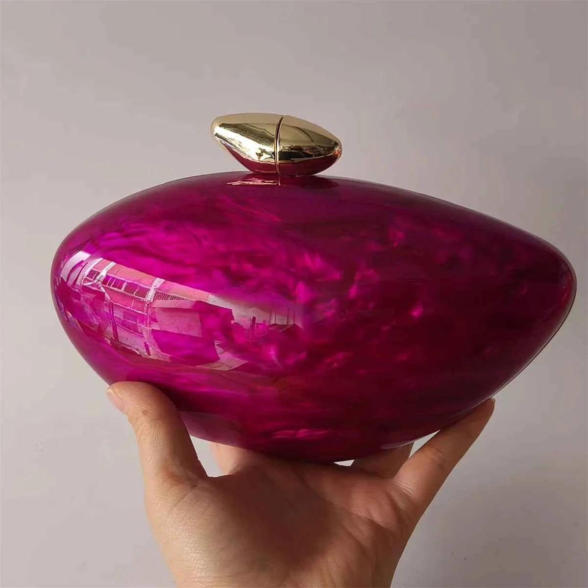 Rose Red Metal Clasp Shoulder Messenger Acrylic Box Clutch