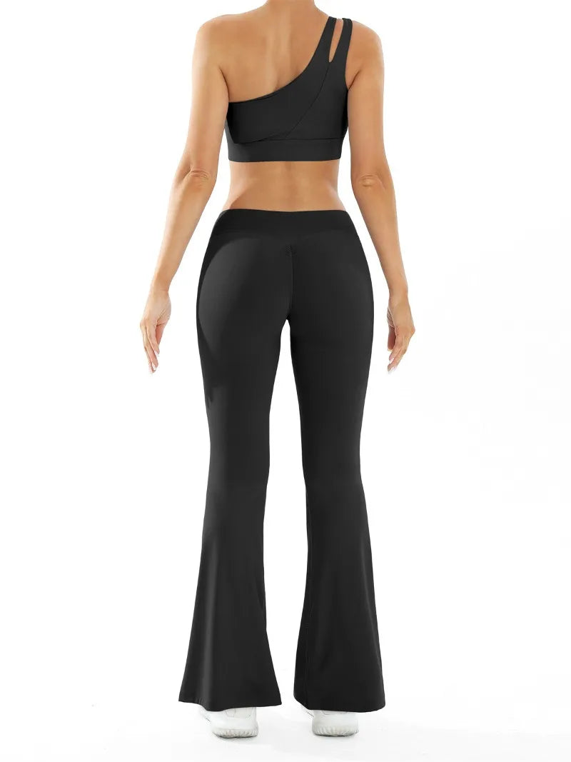 Women’s Seamless Yoga Set Naked Sensation Single Shoulder Bra & Breathable Quick-Dry Slim Pants