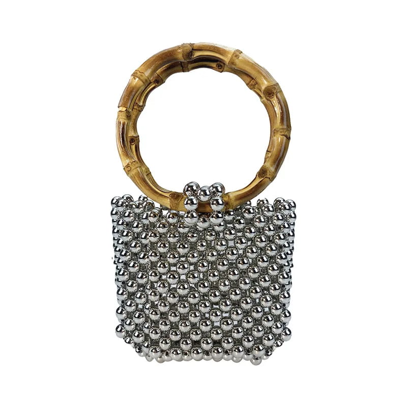 Round Bamboo Handle Handbag and Purse