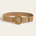Women Round Buckle Boho Straw Belt