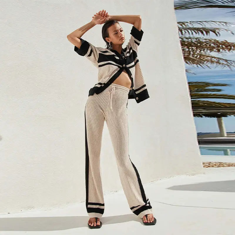 Knit Striped Pant Set Women