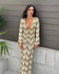 Striped Knitted Hollow Out Maxi Dress Women - Norellé