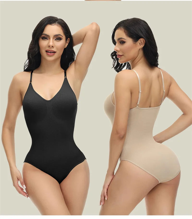 V Neck Spaghetti Strap Bodysuit Compression Body Suits