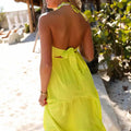 Women Summer Lace-up Halter Neck Casual Ruffle A-line Long Dress - Norellé