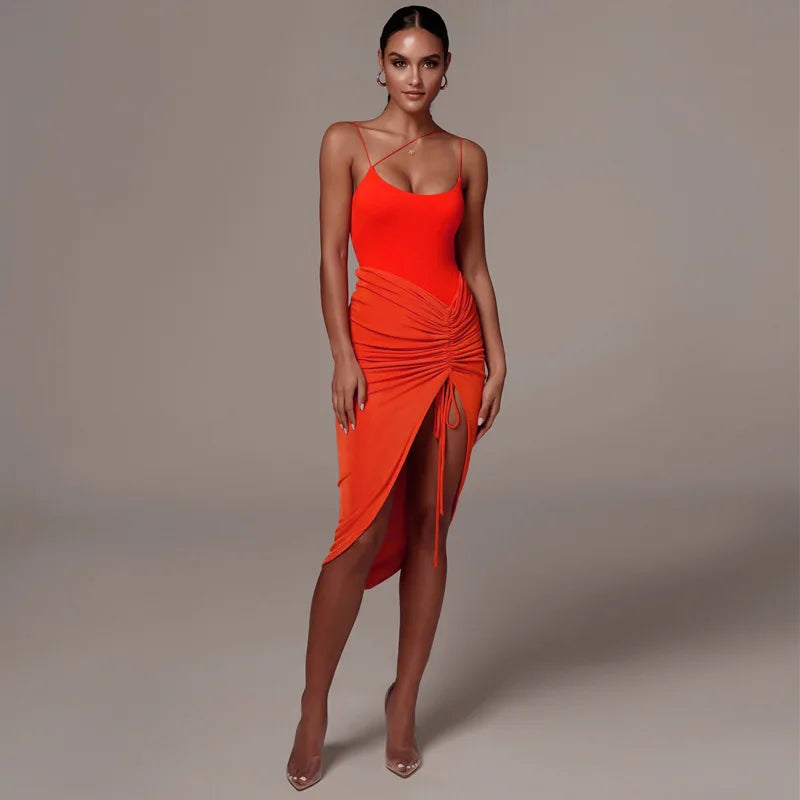 Women Asymmetrical Shirring Skirt High Waist