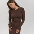 Women's Solid Color Round Neck Long Sleeve Dress - Norellé