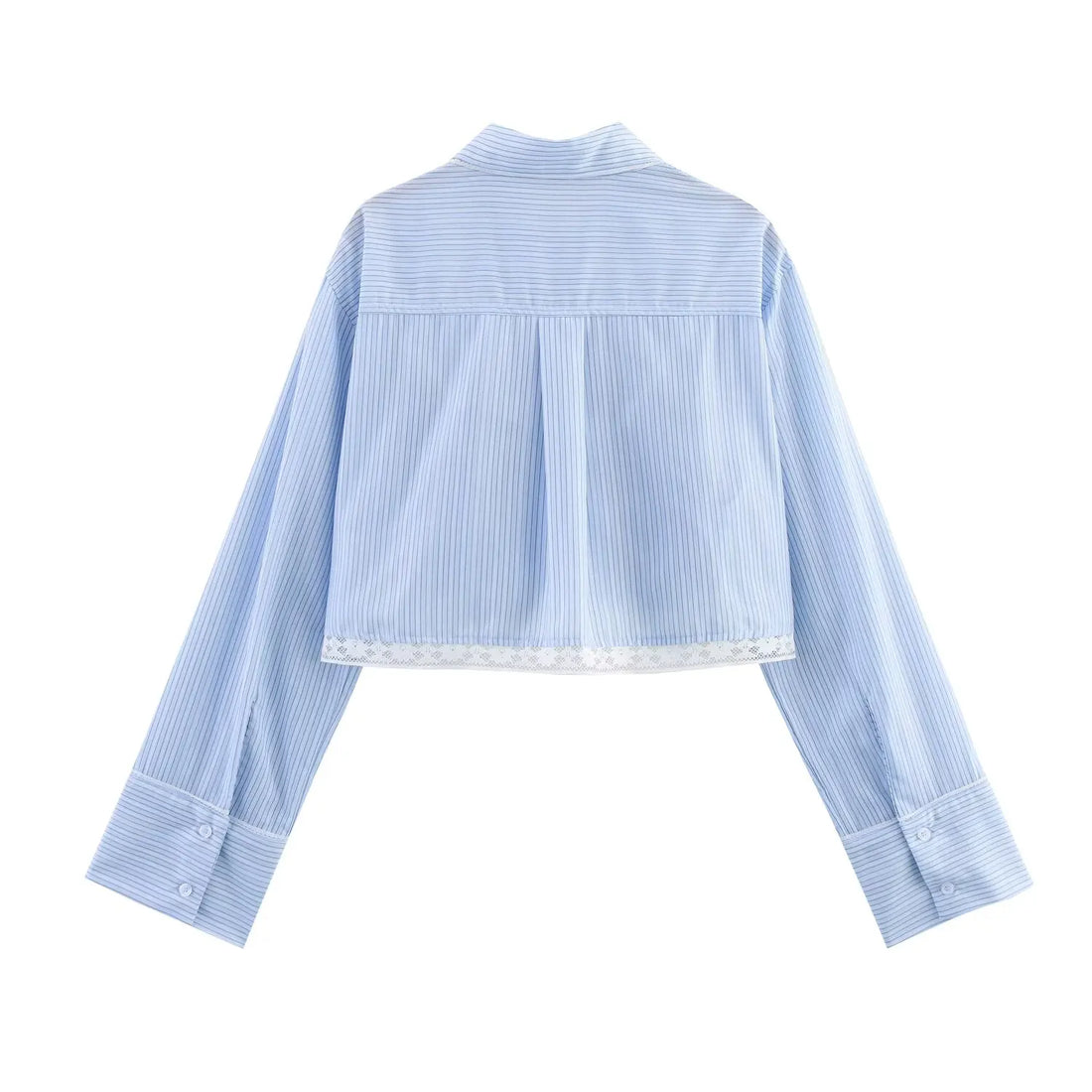 Women's Lace Detail Striped Short Shirt Fluffy Mid Waist Skirt Pants Set