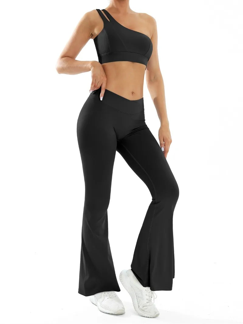 Women’s Seamless Yoga Set Naked Sensation Single Shoulder Bra & Breathable Quick-Dry Slim Pants