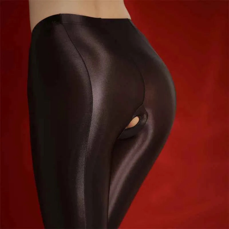 High Elastic Skinny Leggings Oil Shiny High Waist Satin Tights
