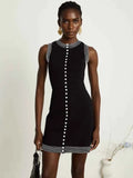 Causal Round Neck Single Row Button Sleeveless Slim Fit Women Dress