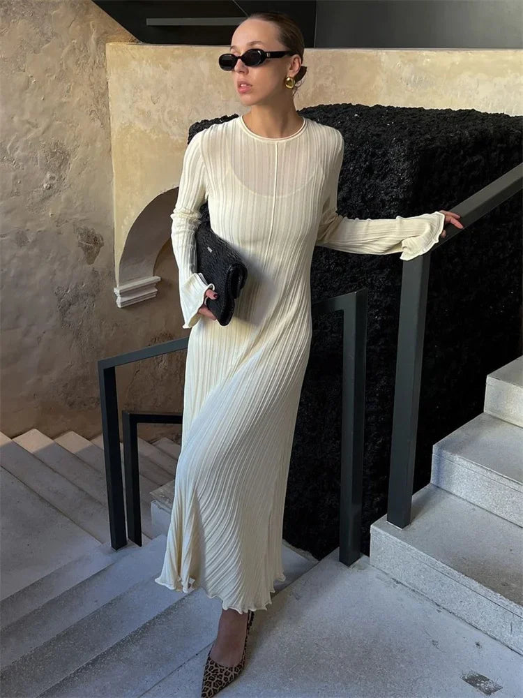 Knitwear Fashion Loose Maxi Dress Women Lace-Up High Waist - Norellé