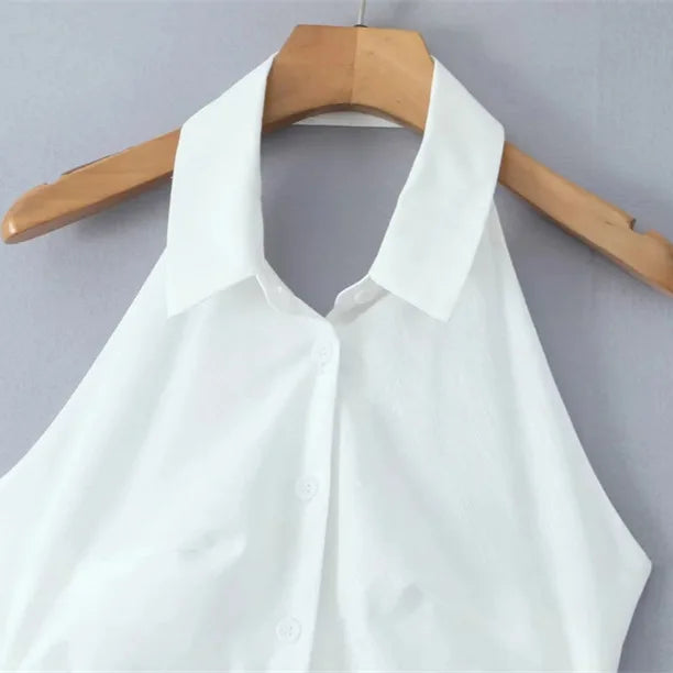 Women Button Up White Sleeveless Maxi Dress - Norellé