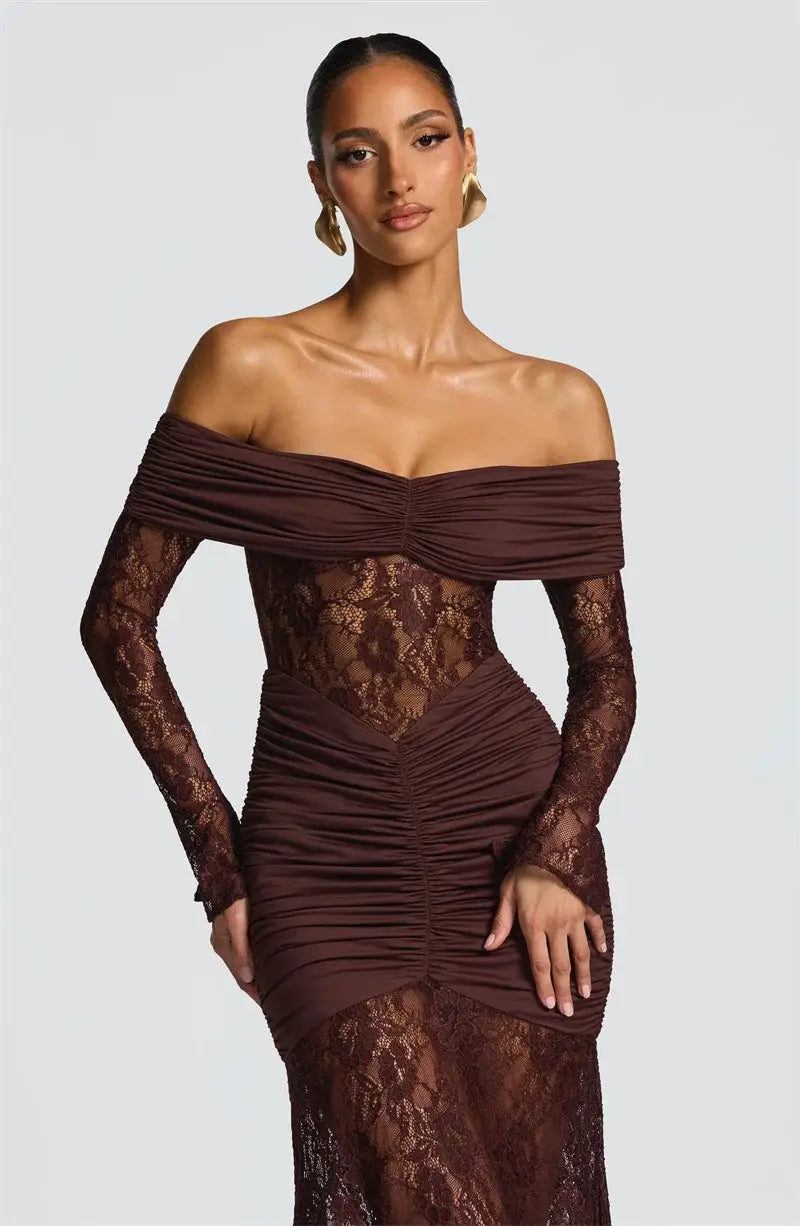 Off-shoulder Long Sleeve Maxi Dress Women
