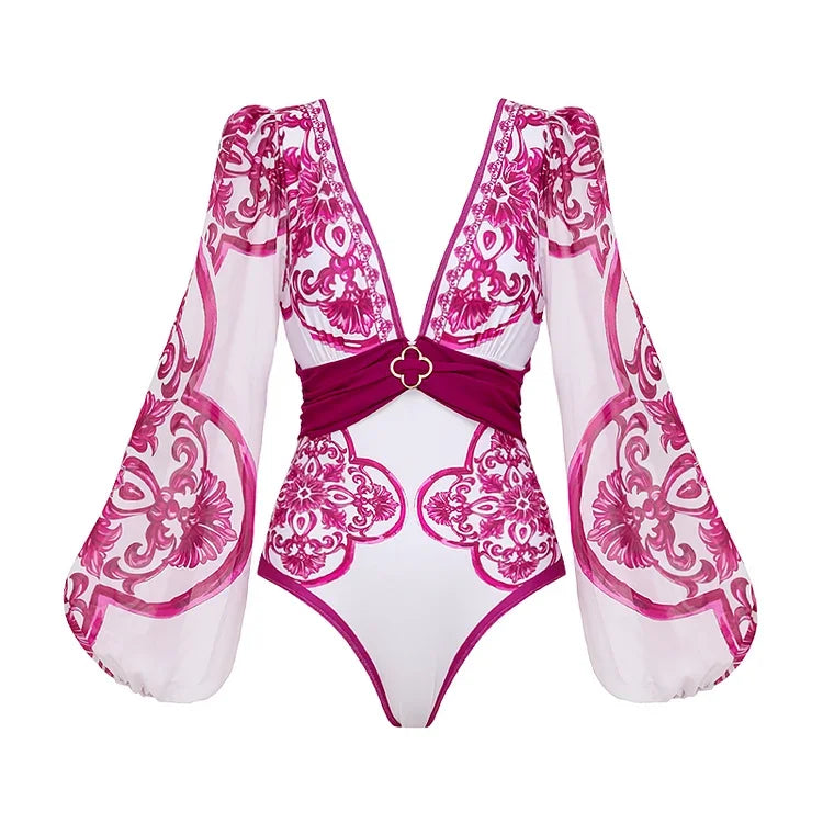 Women One Piece Swimsuit and Skirt Flaxmaker Long-sleeved - Norellé