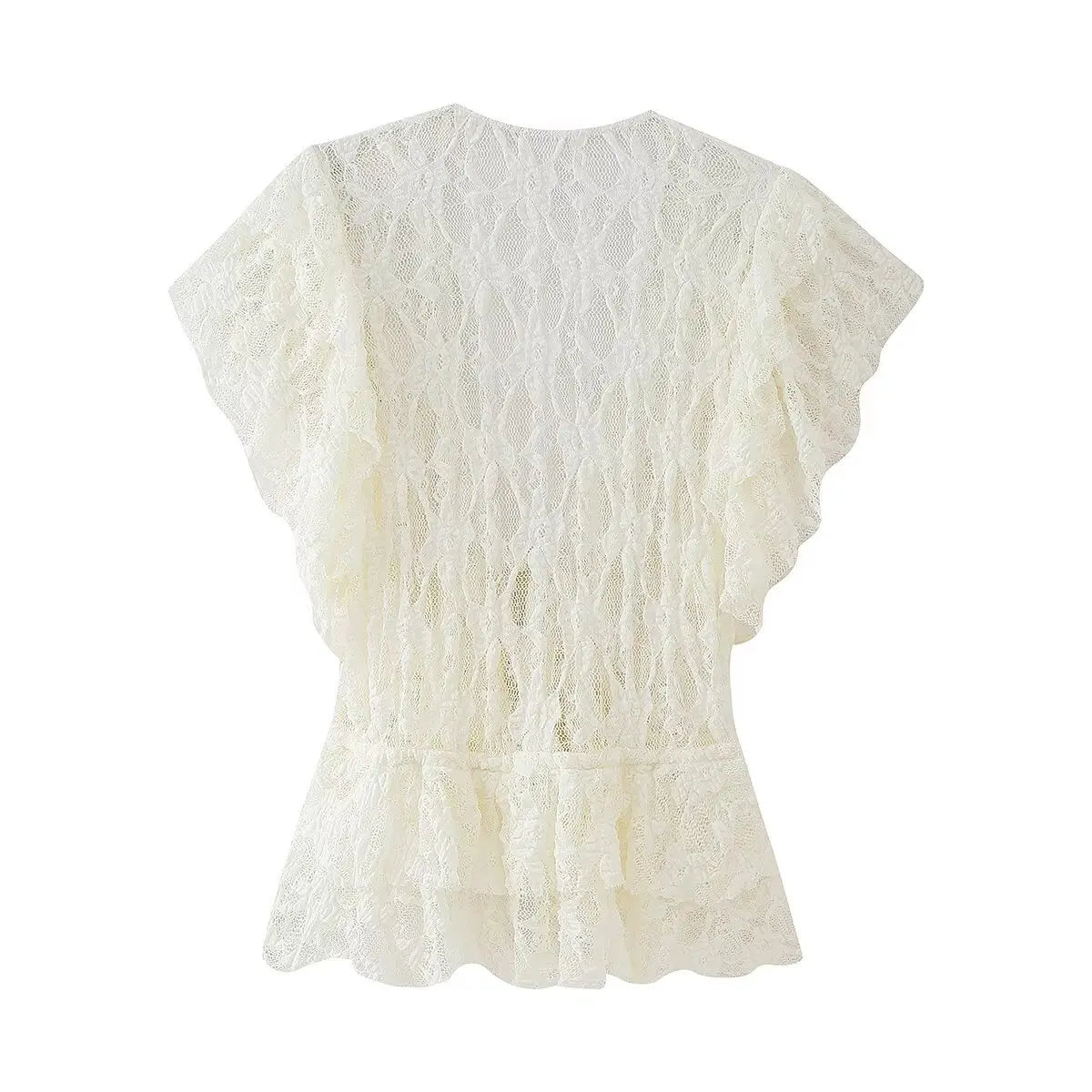 Women Bow Layered Lace Shirt Hollow V-neck