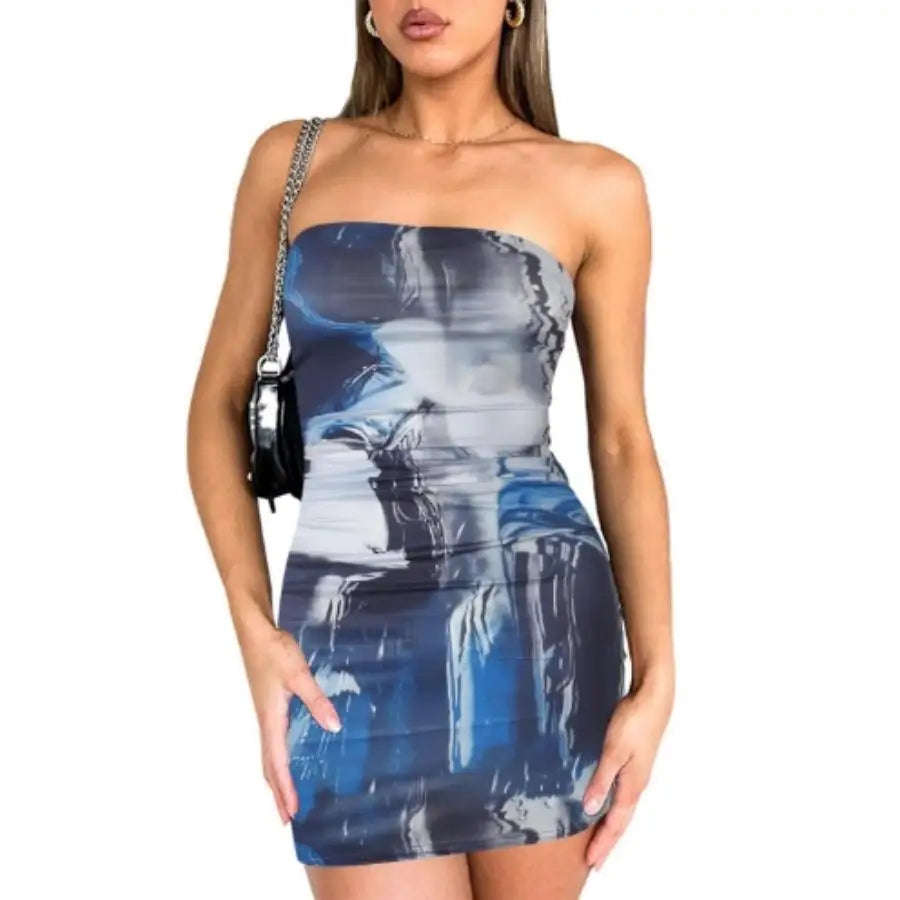 Print Pleated Pullover Cover Buttock Wrap short Dress - Norellé