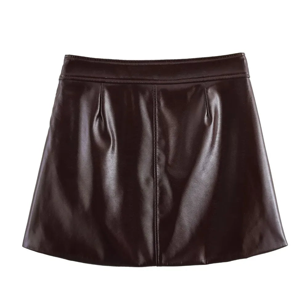 Women's Vintage Faux Leather A-Line Skirt