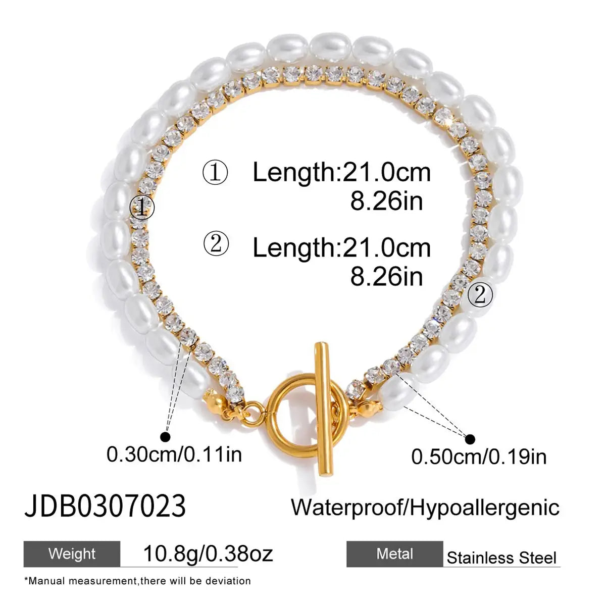 Inlay Zircon Double Layer Pearl Bracelet Waterproof Stainless Steel