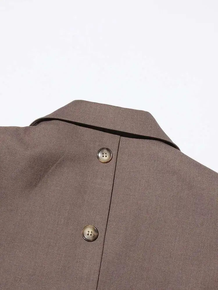 Solid Temperament Jacket Spliced Belt Blazer Women