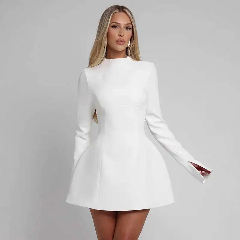 Button Backless Bodycon Short A-line Dress Women