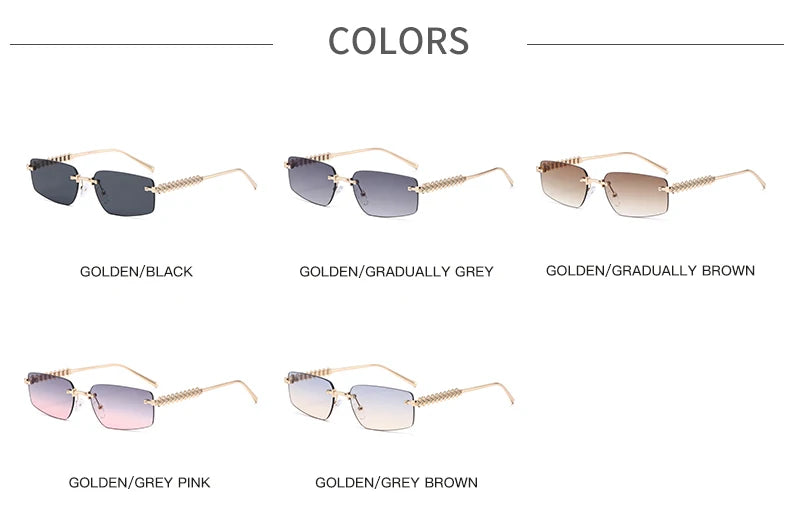 2pcs Rimless Metal Frame Square Sunglasses Women