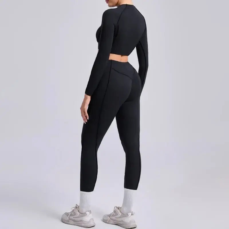 Seamless Sets Sports Fitness Hip-lifting High Waist Pleated Pants Long-sleeved Suits Workout
