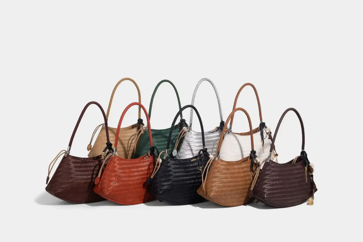 Handmade Weave PU Drawstring Tote Bags For Women