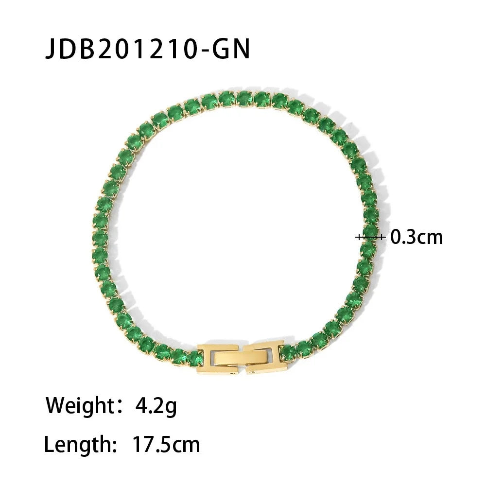 Retro Stainless Steel Green Zircon Bracelet