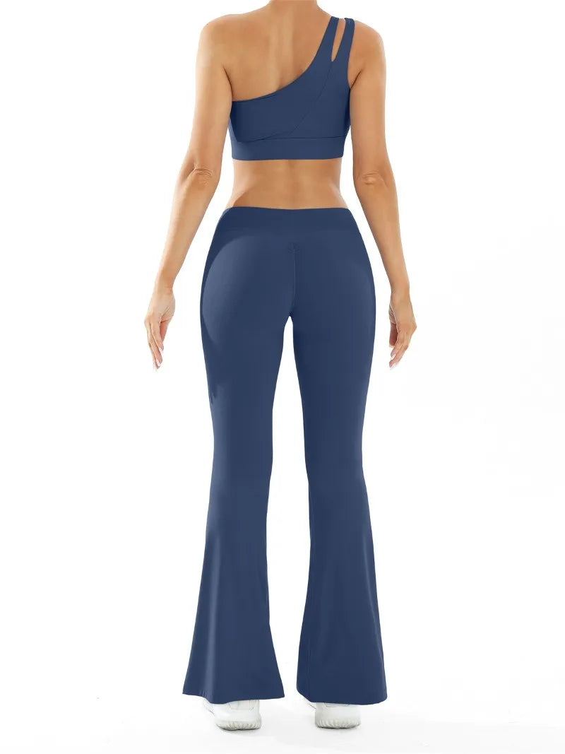 Women’s Seamless Yoga Set Naked Sensation Single Shoulder Bra & Breathable Quick-Dry Slim Pants