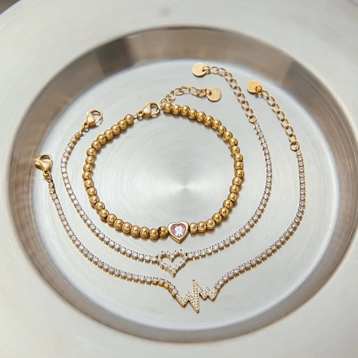 White Zircon Heart Hollow Bracelet Stainless Steel Waterproof