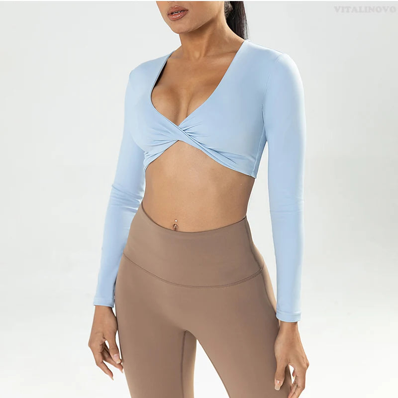 Long Sleeve Gym Crop Tops for Women
