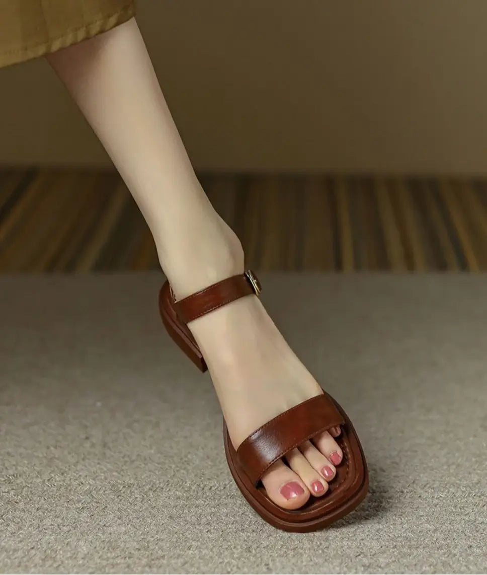 Women Sandals Low Heels Basic Genuine Leather