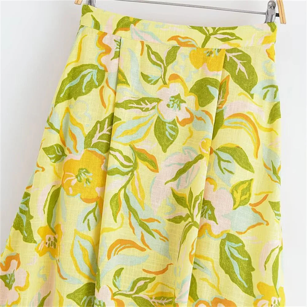 Women’s Strap Fashion Printed Short Top High Waist Long Half Skirt Set