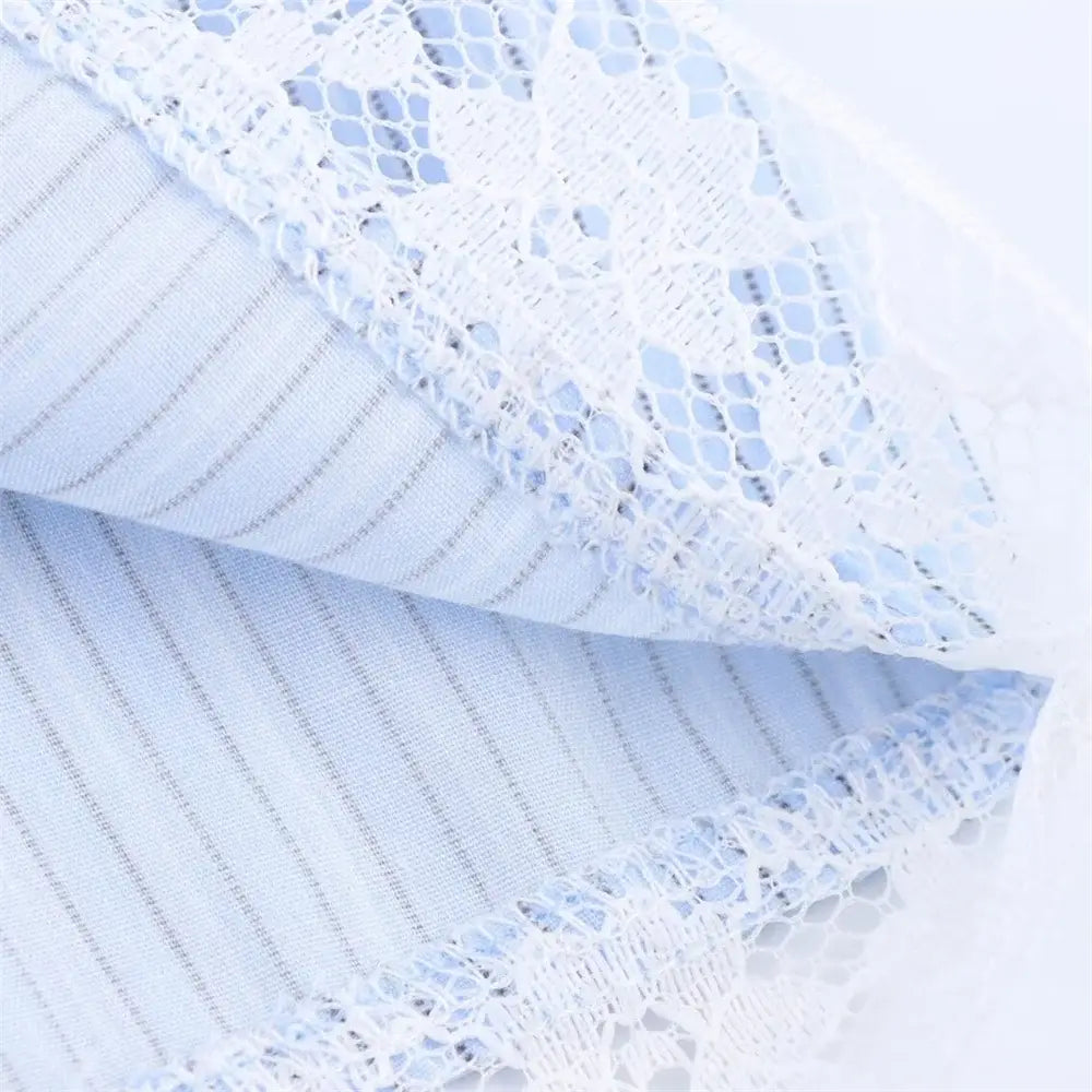 Women’s Lace Detail Striped Short Shirt Fluffy Mid Waist Skirt Pants Set