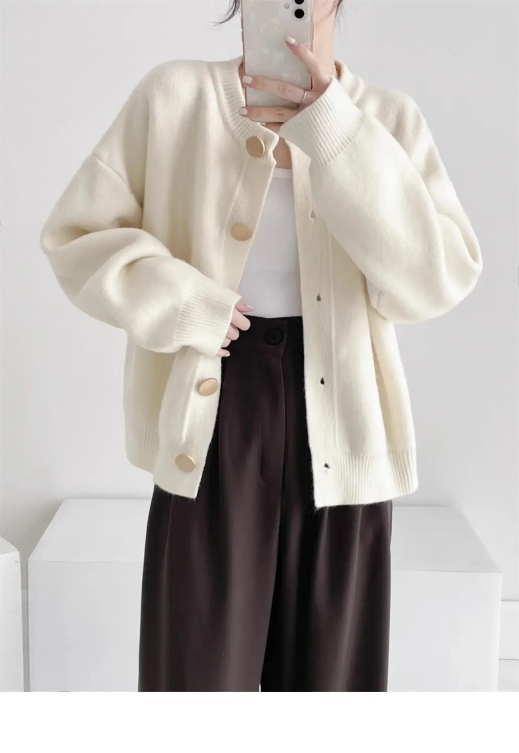 Women Cardigans Sweater O-neck Knitted Loose