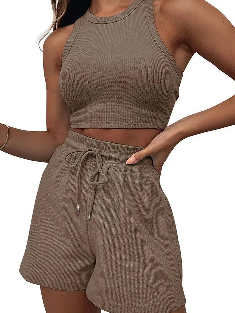 Sleeveless Waffle Elegant Women’s Sets