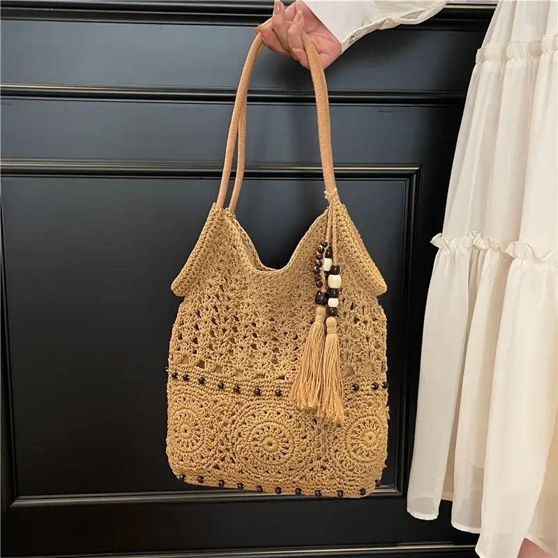Weave Handbag Large Capacity Shoulder Bag Hollow out Tote